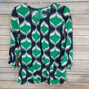 ❤Boden Sz 4 Navy Blue Green White Gray Blouse